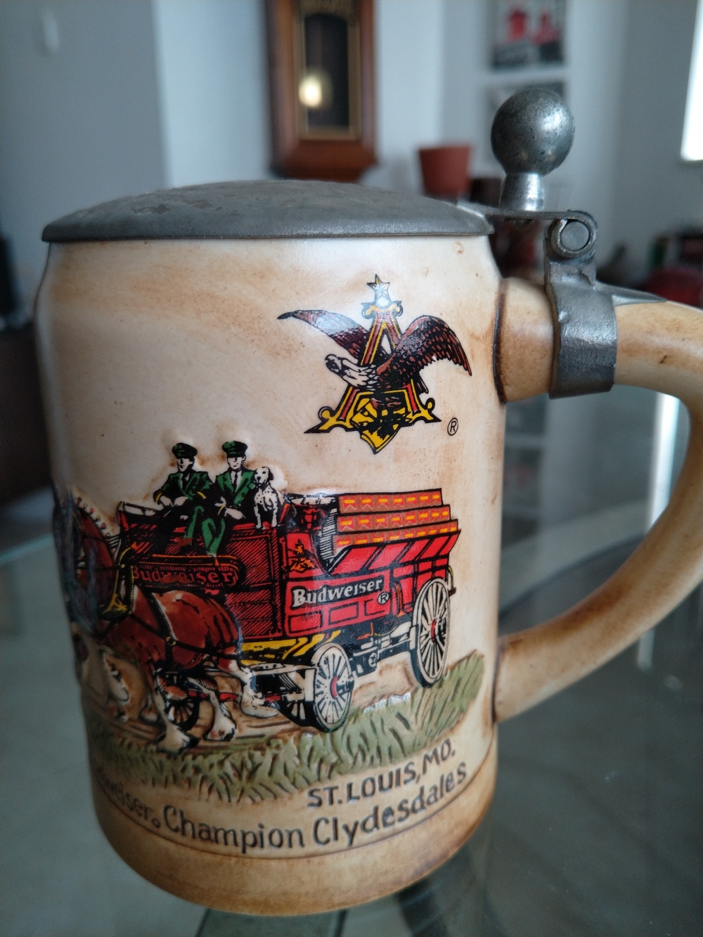 Budweiser Red Clydesdales Ceramic Stein with Pewter Lid
